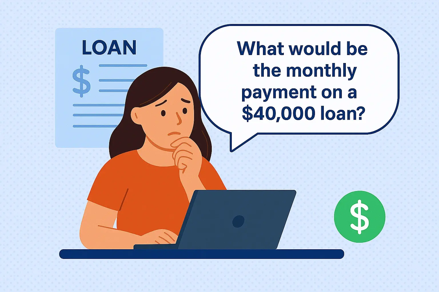 What would be the monthly payment on a $40 000 loan?